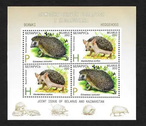 Belarus 2012: Igel, Joint Issue of Belarus and Kazakhstan, postfrisch, **