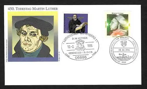 Bund 1996: 450. Todestag Martin Luther, Sonderbeleg mit 2 versch. Stempeln