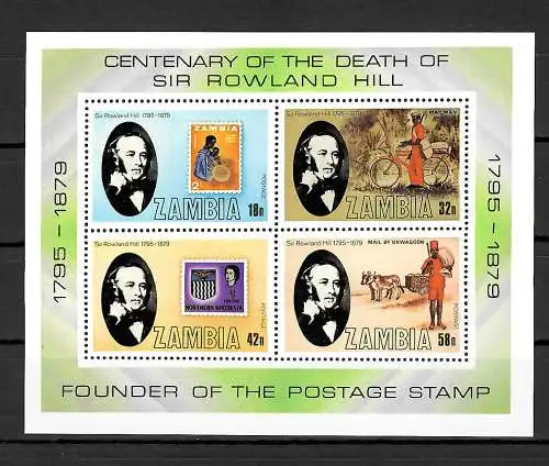 Sambia 1979: 100. Todestag von Sir Rowland Hill, Founder of the postage stamp,**