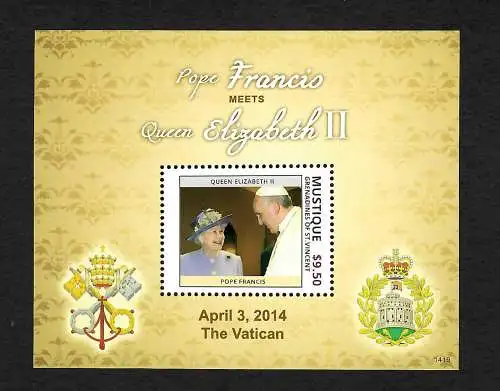 St. Vincent & Grenadinen 2014: Pope Francis meets Queen Elizabeth II, mnh