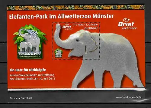 Bund 2013: Elefanten-Park im Allwetterzoo Münster, Block postfrisch