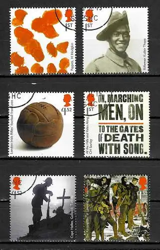 GB 2015: 100 Jahre 1. Weltkrieg, WWI, 6x stamps, cancel