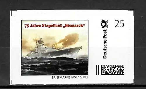 Bund Briefmarke Individuell: 75 Jahre Stapellauf Bismarck, postfrisch