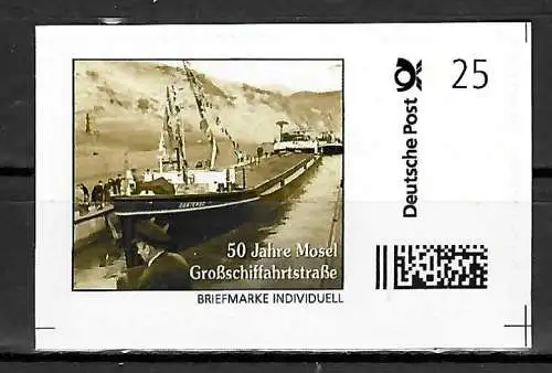 Bund Briefmarke Individuell: 50 Jahre Mosel Großschifffahrtstraße, postfrisch