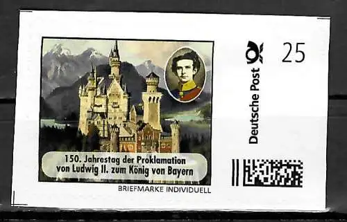 Bund Briefmarke Individuell: 150. Jahrestag Proglamation Ludwig II zum König, **