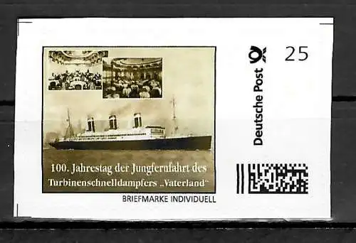 Bund Briefmarke Individuell: 100 Jahrestag Jungfernfahrt Turbinenschnelldampfer