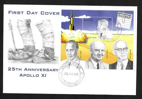 St. Vincent & Grenadinen 1994: 25th Anniversary Apollo XI, #2961-69, FDC