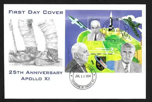 St. Vincent & Grenadinen 1994: 25th Anniversary Apollo XI, #2970-78,  FDC