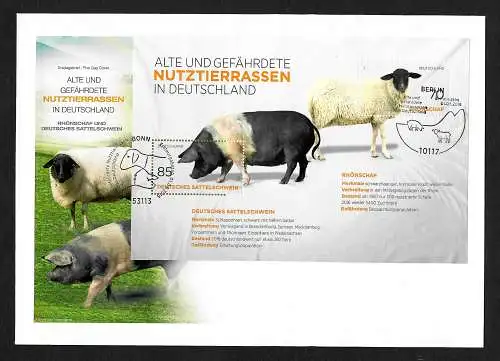 Bund 2016: Alte und Gefährdete Nutztierrassen, Schafe, Schweine, FDC