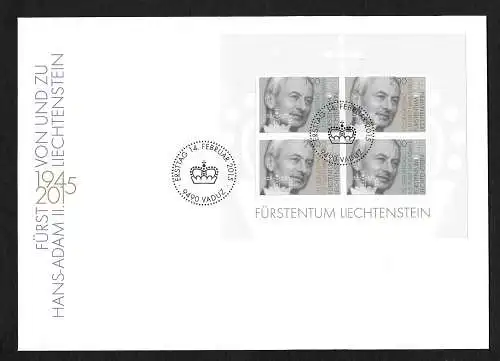 Liechtenstein 2015: Hans Adam II, Fürst von und zu Liechtenstein, #1732, FDC