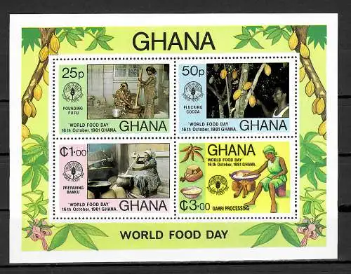 Ghana 1981: World Food Day, Plucking Cocoa, Pounding Fufu, postfrisch