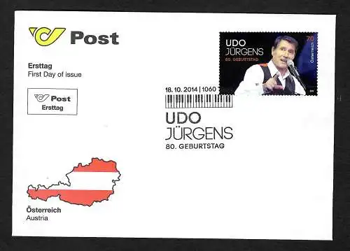 Österreich 2014: Udo Jürgens zum 80. Geburtstag, Klavier, FDC