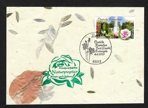 Bund 2013: Deutsche Rosenschau - roses - Naturpapier, FDC