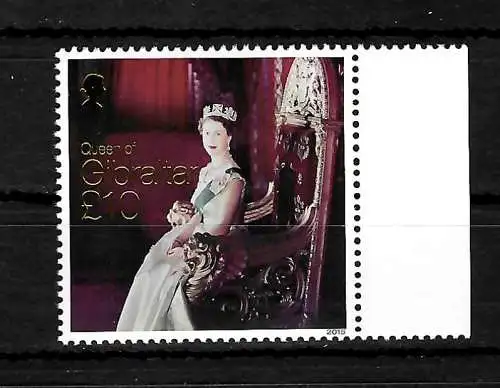 Gibraltar 2015: Queen of Gibraltar, Goldaufdruck Queen Elizabeth II, mnh, **