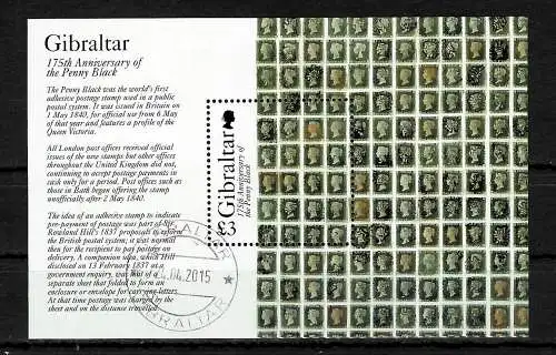 Gibraltar 2015: Penny Black, 175th Anniversary of the 1st stamp, gestempelt