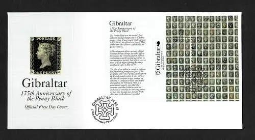 Gibraltar 2015: Penny Black, 175th Anniversary of the 1st stamp, FDC