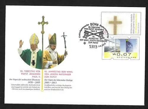 Bund 2015: 10. Todestag Papst Johannes Paul II, Wahl von Papst Benedict, FDC