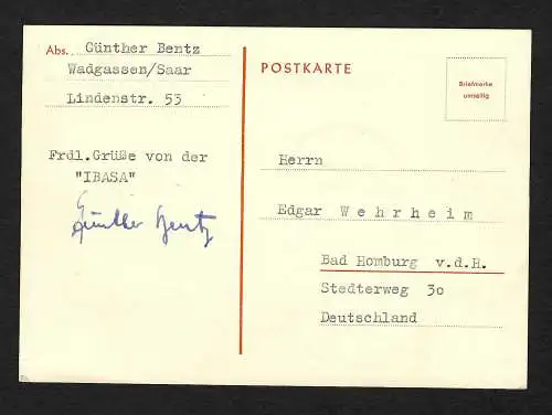 Saar: Tag der Briefmarke 1950, IBASA, Maximumkarte mit Sonderstempelt