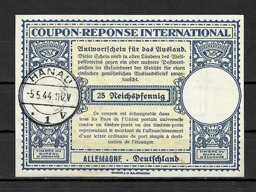 DR: Internationaler Antwortschein der deutschen Reichspost, um 1940-1944