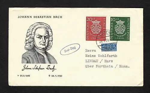 Bund 1950: Johann Sebastian Bach, MiNr. 121-122, Schmuck FDC