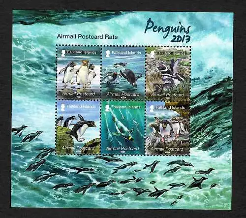 Falkland Islands 2013: Penguins, Pinguine, postfrischer Block