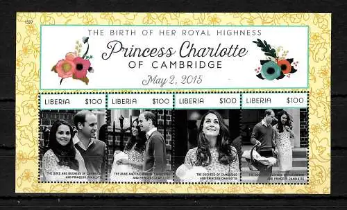 Liberia: Princess Charlotte of Cambridge, 2015, Block mnh