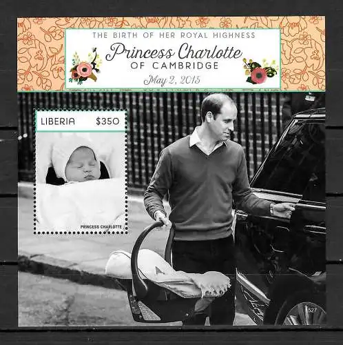 Liberia 2015: Princess Charlotte of Cambridge, Block mnh