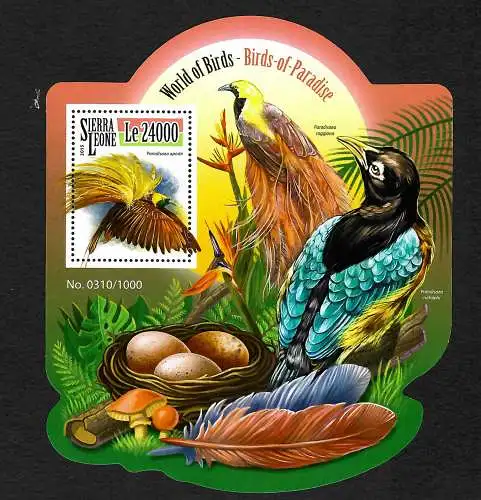 Sierra Leone 2015: Paradiesvögel, Paradisaea raggiana, Block mnh, **