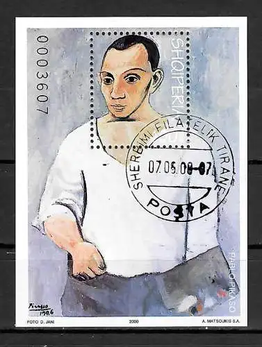 Albanien 2000: Pablo Picasso, Selbstportrait, #2766, Block #126, gestempelt