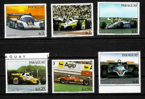 Paraguay Rennwagen: #3586-3591, Ferrari, Lotus, Brabham, Porsche, Renault, **