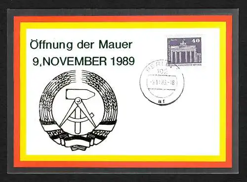 DDR: Öffnung der Mauer am 9. November 1989, Berlin, Sonderbeleg