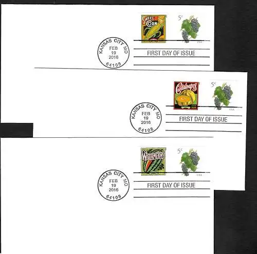 USA 2016: Watermelons, Sweet Corn, Cantaloupes, 3x FDC