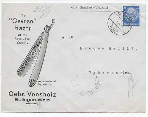 DR 1941: Solingen Rasierklingen nach Teheran mit OKW-Zensur, via Sowjet-Union