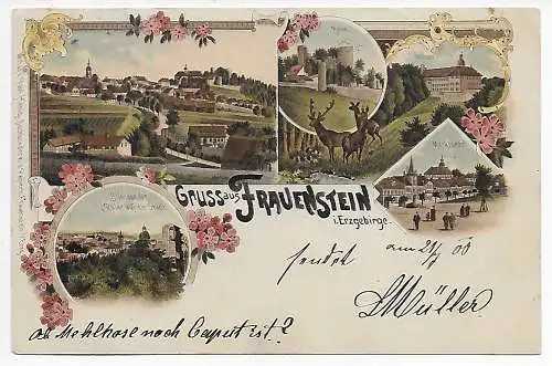 Ansichtskarte: Gruss aus Frauenstein 1900 nach Grohsröhrsdorf