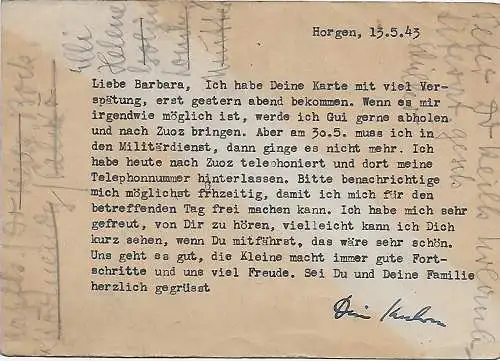 Schweiz: Eilsendung 1943 von Horgen nach Nürnberg, Zensur