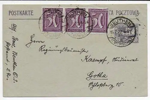 Oberschlesien 14.7.1922: Beuthen nach Gotha, Letzttag, Stempel 15.07.22