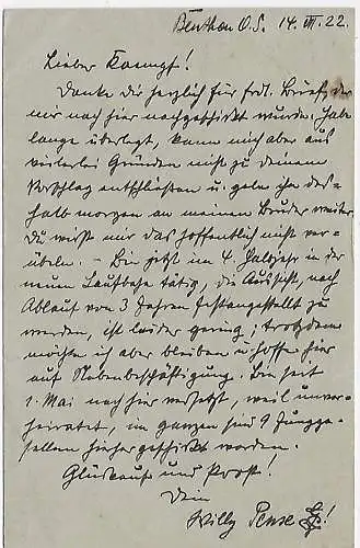 Oberschlesien 14.7.1922: Beuthen nach Gotha, Letzttag, Stempel 15.07.22