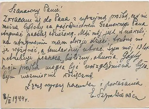 GG: portogerecht von Warschau nach Stockholm, 1944, chemische Zensur