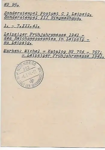 DR: Reichsmessestadt Leipzig als Eilboten nach Nürnberg, 1941, FDC