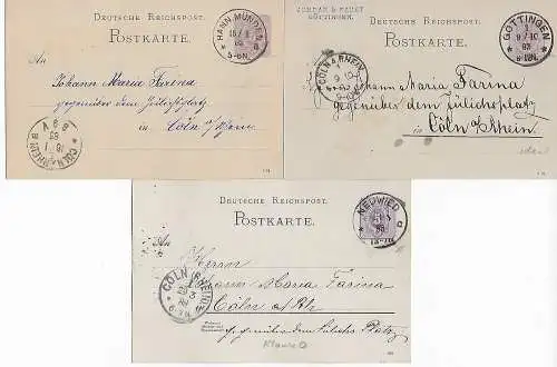 DR: 3x Postkarte 1883-1889, Göttingen, Neuwied, Hann. Münden