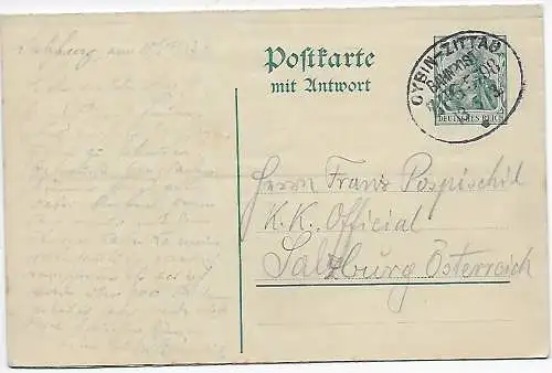 DR: Doppelkarte  Bahnpost Oybin-Zittau, 1913, Salzburg