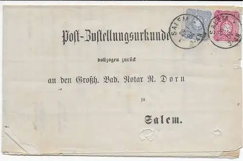 DR: Post-Zustellurkunde Salem 1884