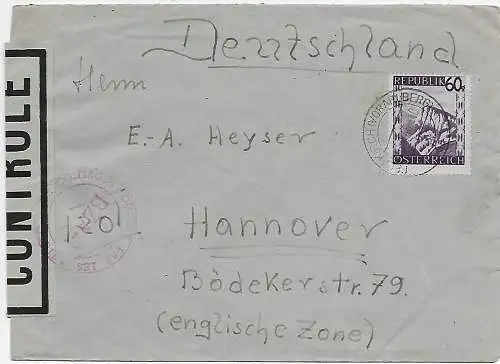 Österreich: Brief 1946 nach Hannover, französische Zensur