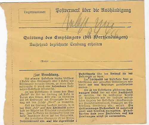 DR Paketkarte 1916 München, Selbstbucher Staatsministerium d. Innern nach Erding