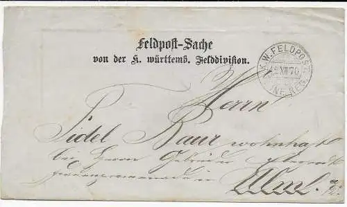 Würrtembergische Feldpost-Sache 1870 nach Ulm