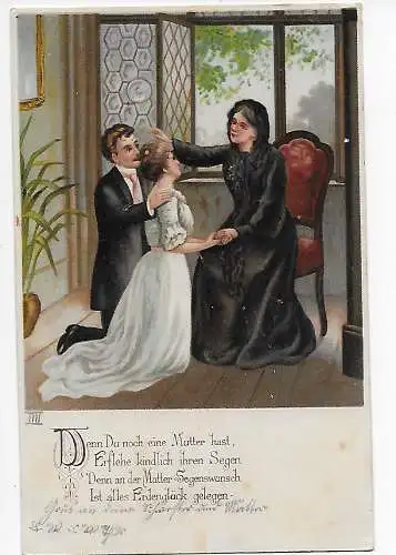 Ansichtskarte: Segen der Mutter, Posthilfsstelle Hailing, Taxe Leiblfing, 1906