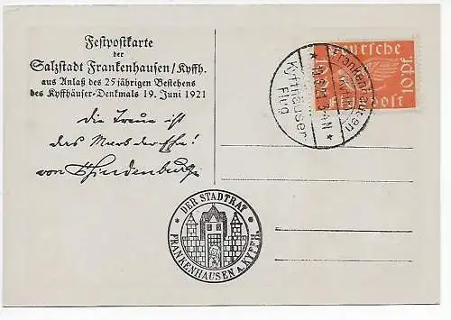 1921 Festpostkarte der Salzstadt Frankenhausen Kyfhäuser Denkmal Kyfthäuser Flug