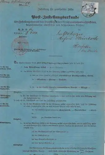 DR 1883: Post-Zustellurkunde von Weida nach Koefeln