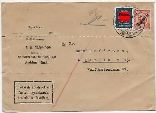 DR 1934: Sächsisches Amtsgericht Zwickau, MiF nach Berlin