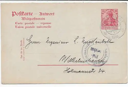 DR Antwortkarte 1916 vom Kaiserlichen Konsulat Maastricht, NL nach Wilhelmshaven